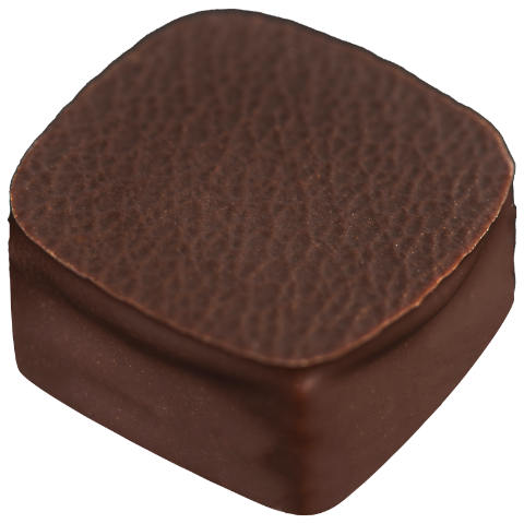 Ganache orange confite et praliné, enrobée de chocolat noir 67% de cacao.