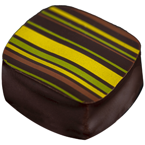 Ganache aux saveurs de pain d'épices, enrobée de chocolat noir 67% de cacao.